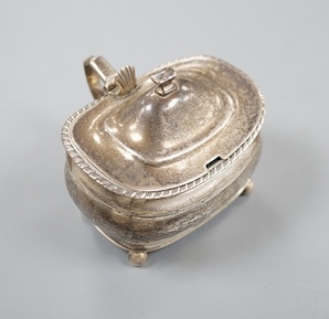 A George III silver mustard by William Bateman, London, 1816, marks rubbed, length 90mm.